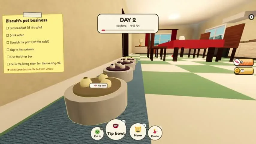 Day 2 food bowl with Eat it and Tip bowl actions