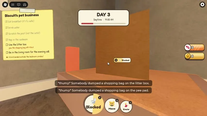 Shopping bag blocks the litter box