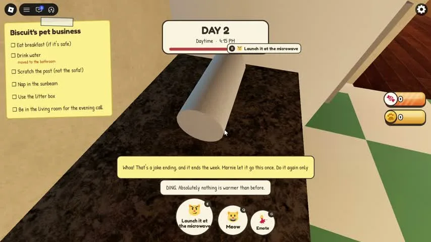 Kitchen roll launch action and repeated-use warning