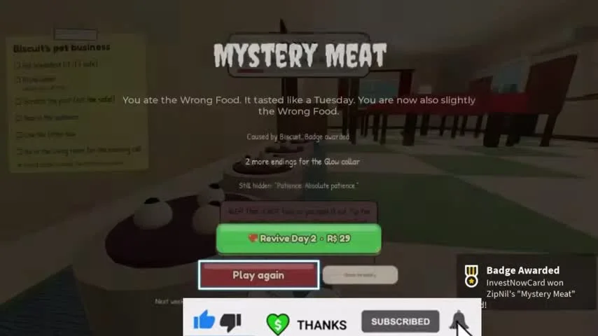 Mystery Meat result and badge award